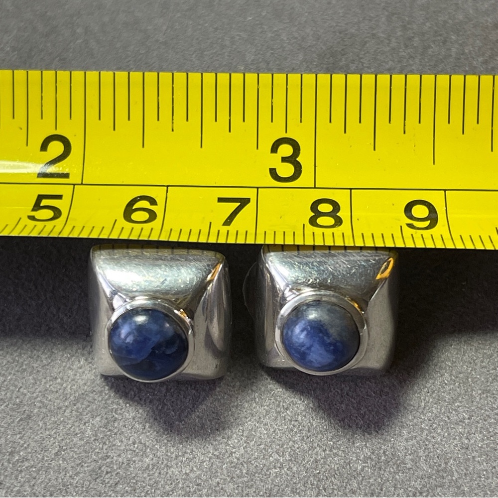 Solid Sterling Silver Square With Round Blue Soda… - image 3